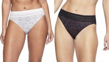 New 2 Pairs Warners No Pinching No Problems Hi-Cut Lace Panties Dots XL 8 NWT