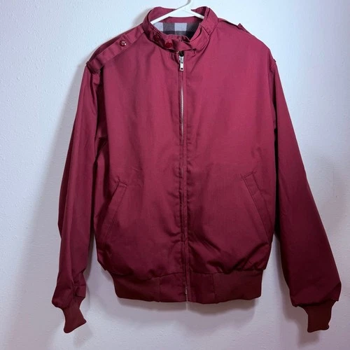 Vintage 80s King Louie Pro Fit Harrington Bomber Jacket Burgundy Plaid Lined M - product listing photo