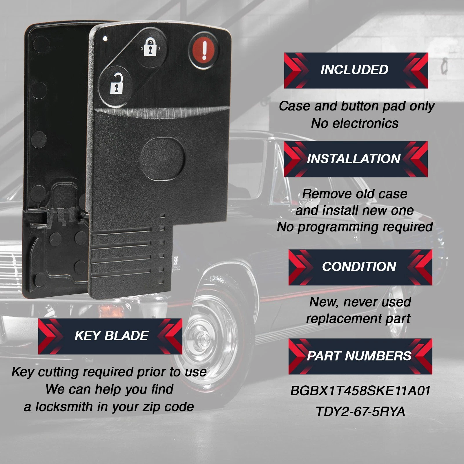Remote Key Fob Shell Case for 2006-2009 Mazda CX-7 CX-9 6 BGBX1T458SKE11A01 - product detail image 5