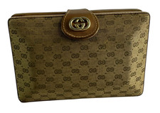 Vintage GUCCI Tan Canvas & Leather GG Box Clutch Bag Made In Italy