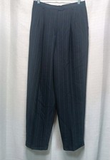 Vtg Lauren Ralph Lauren Women 12 Navy Pin Stripe Wool Wide Leg Pants Pleated 90s