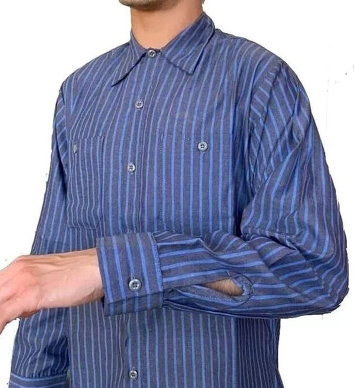 BULK 12 pc, 2XL, Men's Work Shirts, Yarn Dye Stripe Long Sleeve Mechanic Uniform