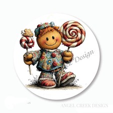 WHIMSICAL GINGERBREAD GIRL w/CANDY CHRISTMAS SCRAPBOOK STICKERS ENVELOPE SEALS