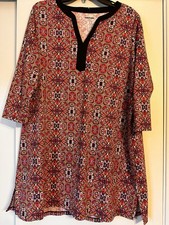 Lands End Women’s Pink  Purple Bright Mosaic Slinky Stretchy Dress  XL/P
