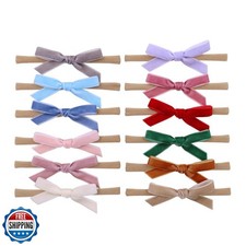 Gebelle Pack of 12 Velvet Bow Headband for Newborn Baby Toddler Girl Soft Nyl