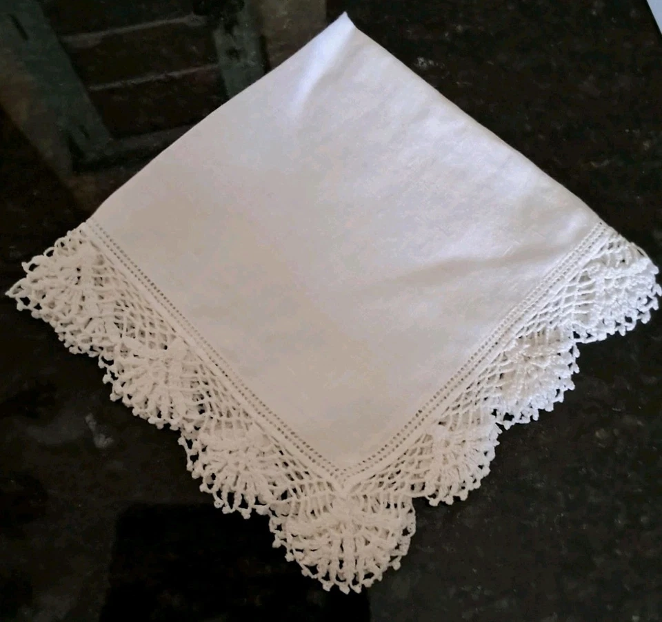 白色婚礼手帕纯棉白色钩针花边3手帕#21 — 第 3/4 张图片