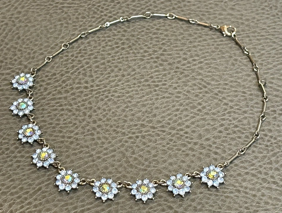 Vintage Blue AB Aurora Borealis Made With Swarovski Crystal Flower Necklace - Image 2 of 4