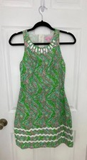 Lilly Pulitzer Pearl Chomp Alligator Sheath Dress Women's 6 Green 100% Cotton