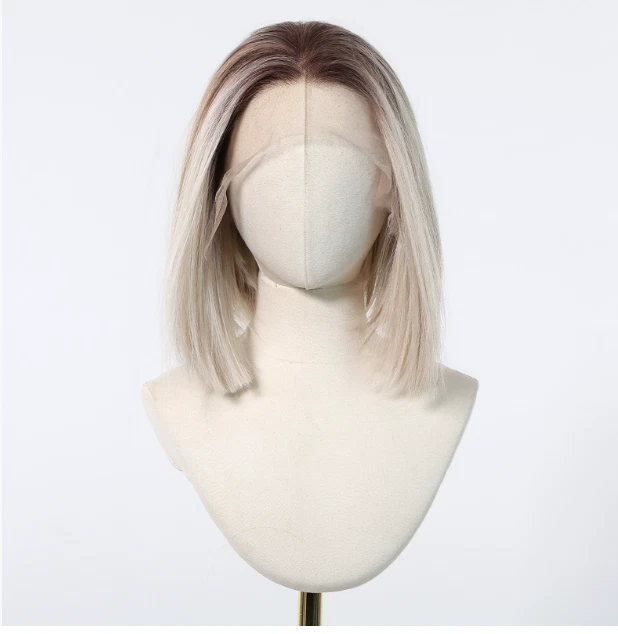 Женский мягкий парик из термостойкого волокна с прямым бобом и кружевными передними крышками 10 дюймов - Изображение 3 из 4