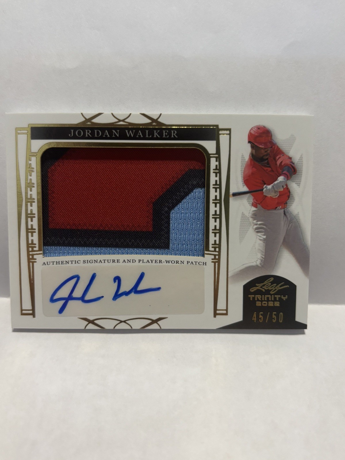 2022 Leaf Trinity Cards Jordan Walker RC Gold Jersey Patch Auto 45/50 Cardinals