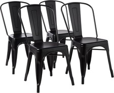 Metal Dining Chairs | Set of 4 | Matte Black | Stackable Chairs Indoor/Outdoor