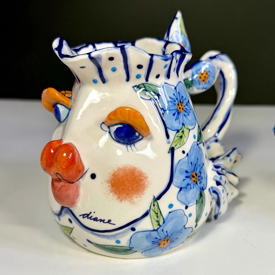 Набор рыбных сливок и сахара Diane Artware Kissy причудливая керамика китчи с цветочным рисунком - Изображение 4 из 4