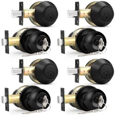 Flat Black Door Knob and Deadbolt Lock Combo Set, Keyed Alike, 4 Pack