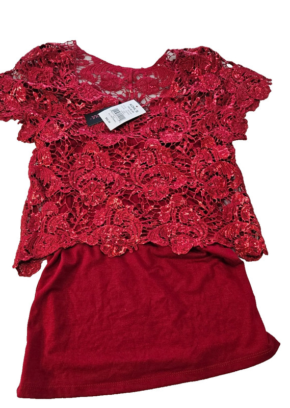 Heart Soul Short Sleeve Blouse with matching Camisole Top Red Sequin Size XS