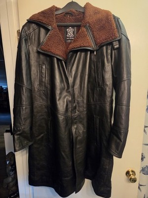 Vtg Mens XL Real Leather Coat Black Long Overcoat Blade Runner Jacket