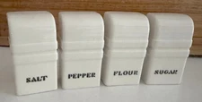 Vintage White Black Art Deco Design Stovetop Salt Pepper Sugar Flour Shaker Set