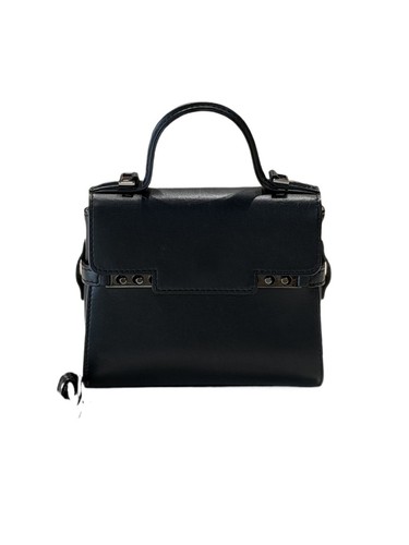 Authentic Delvaux Tempête Mini Smooth Calfskin Top Handle Bag Black Silver-Tone