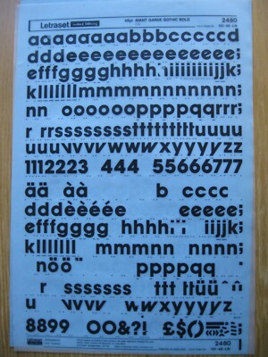 1 x Letraset Lower & Num AVANT GARDE GOTHIC BOLD 48pt 14,5mm Blatt 2480 (bb)