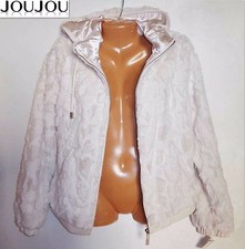 Nwt $89.00 M Joujou Fur Leather Ivory White Off Coat Hoodie Jacket Silky Lined