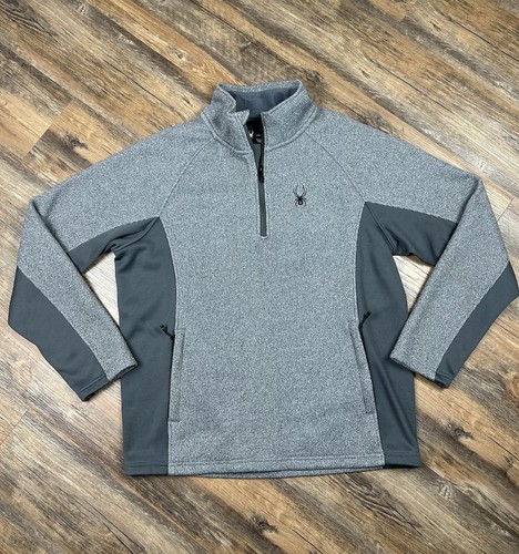 Spyder 1/4 Zip Pullover Men's L Gray Sweater Casual Motorcycle Knit Stretch EUC