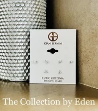 Giani Bernini Earrings- Sterling Silver Cubic Zirconia Round Studs Set 3