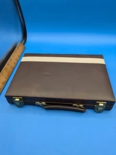 Briefcase Backgammon Board Game with Brown Leather Carrier Case
