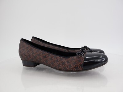 Ara Belinda Ballet Flat Black Brown Vegan Size 10 Cap Toe Bow Slip On Shoes