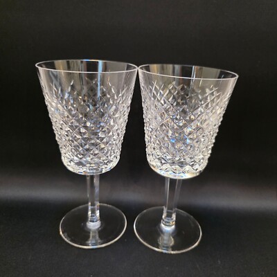 WATERFORD CRYSTAL vtg Set of 2 Alana 10 oz. Water/Wine Glasses 7'' IRELAND