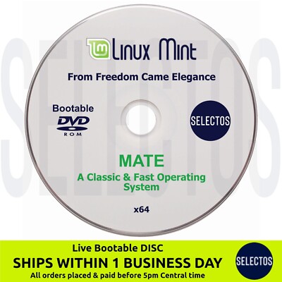 Linux Mint 22.2 Zara MATE CD Edition Live Bootable DISC Linux OS x86 64bit