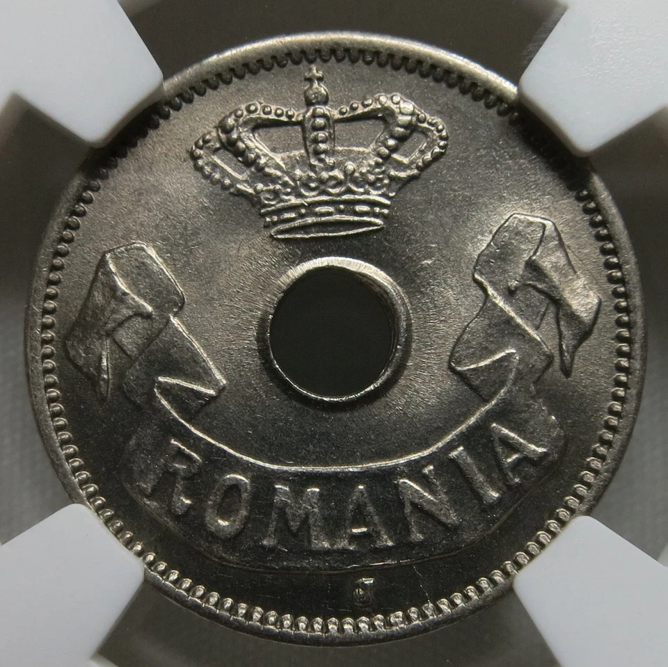 ROMANIA Kingdom 5 bani 1906 J Hamburg NGC MS 66 UNC King Carol I. Nickel Crown - Image 2 of 3