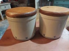 Pair 2 Roseville OH Friendship Pottery 6" Canister + Tight Wood Lid 2 Qt Vintage