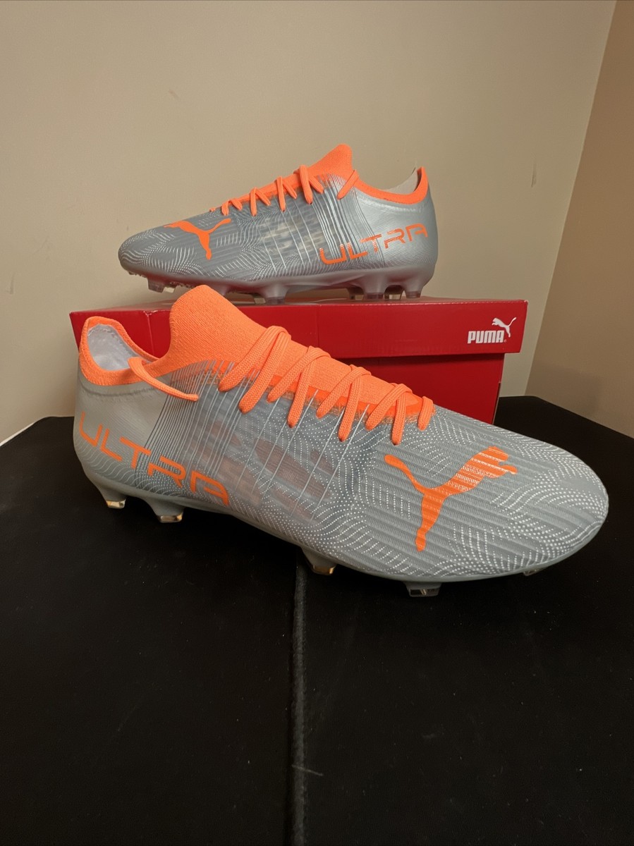 Puma Ultra 3.4 FG Men's Soccer Cleats Silver Grey Orange 106699-01