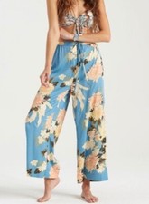 Billabong New Love Floral Wide Leg Beach Pants Blue - Sz S