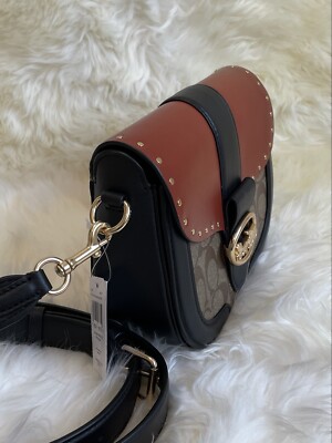 NWT Coach C3593 Georgie Saddle Bag In Colorblock Signature  Coach Georgie Saddle Bag Colorblock Signature Canvas With Rivets and wallet set main image 0