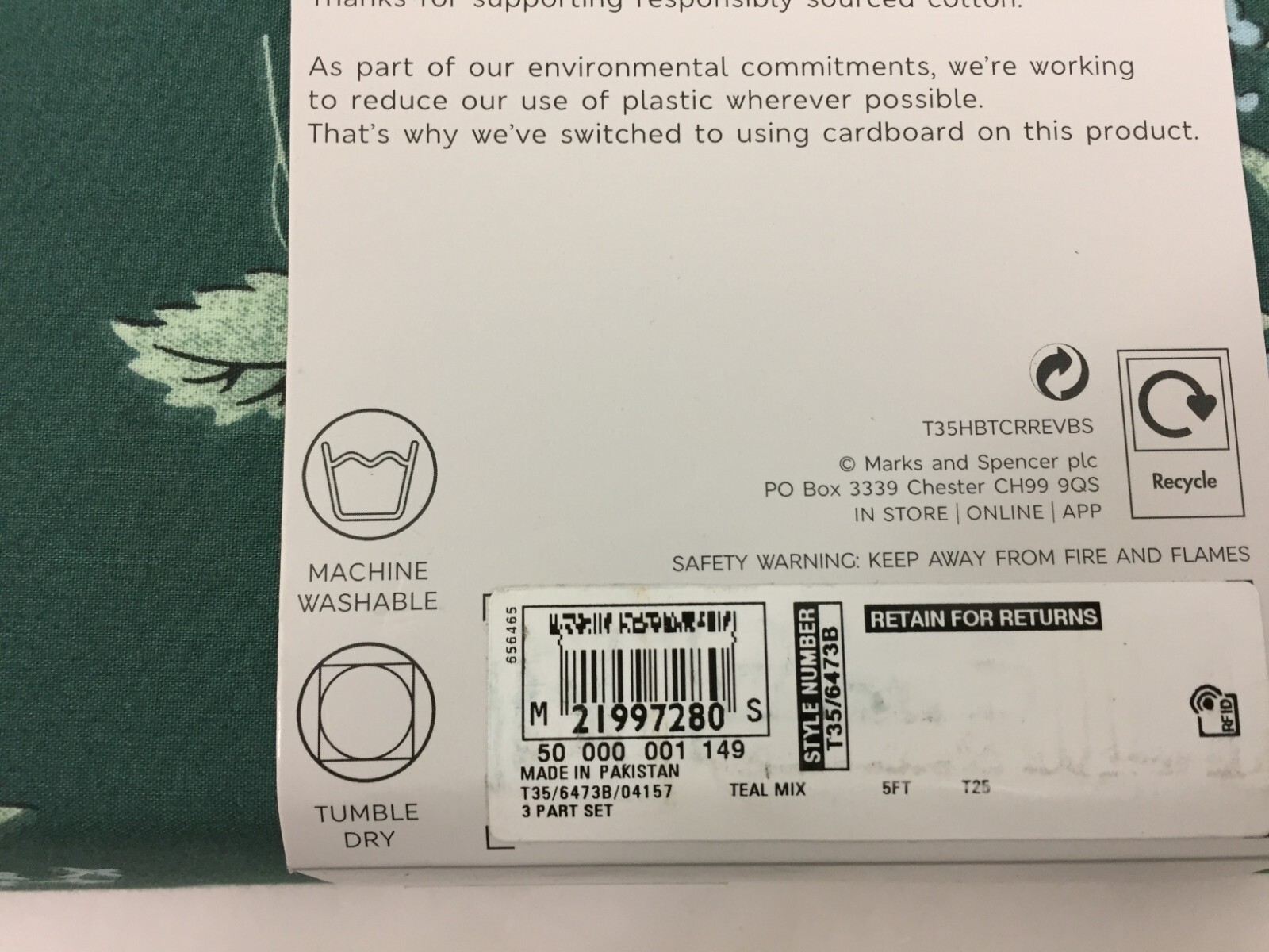 M&S King Size Duvet Cover Pillowcase Size 228 cmX 218 cm Teal