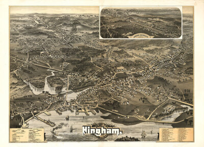 Panoramic Map of Hingham MA 16x20