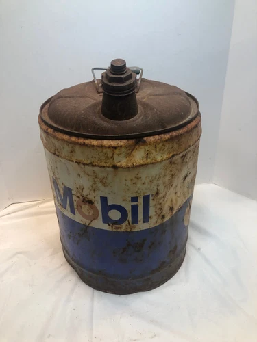 Vintage Mobile Motor Oil 5 Gallon Metal Sign Can Primitive