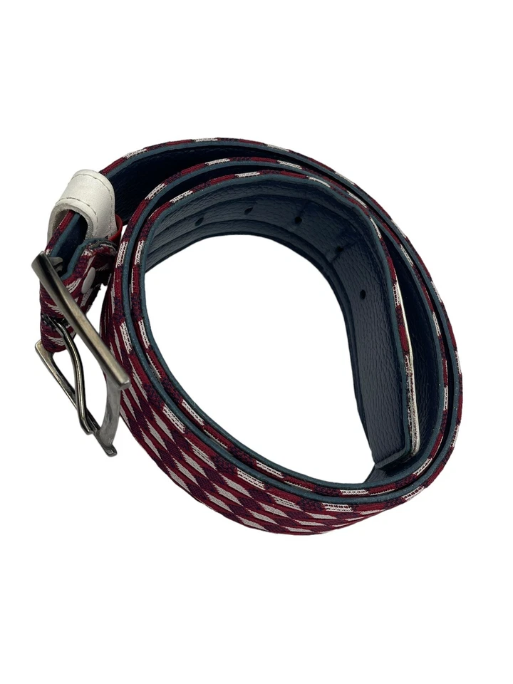 Cinturón Vintage Hickok Rojo Blanco Diamante 40 Doble Tejido Material Años 70 Disco Original Foto 4 de 4