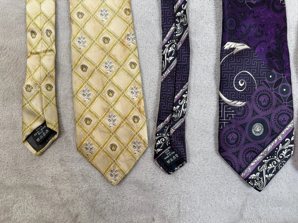 Lote de 3 Corbatas Versace Hombre 100% Seda - Rayas Rosa Medusa, Amarillo, Púrpura Foto 2 de 4