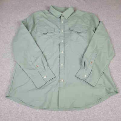 St Johns Bay Outdoor Button Down Light Green Mens Large Long Sleeve Vent Back