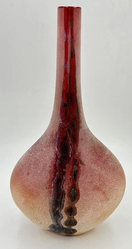 Vintage Murano Hand Blown Scavo Art Glass Alfredo Barbini Signed 1970s Red