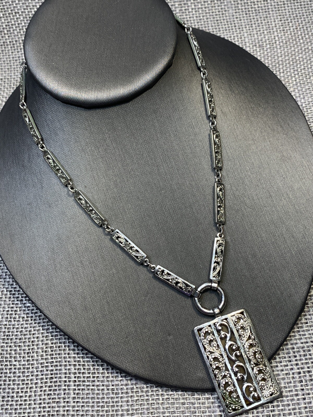 Vintage  Detailed Rectangular Drop pendant neckla… - image 1