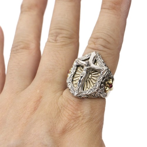 925 Sterling Silver Jesus Christ Cross Shield Biker Ring TA462B UK Size P½~Z5 - Picture 10 of 27