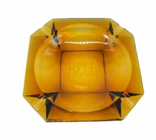 Vintage 8” Mid Century Modern Amber Glass Cigar Ashtray BELL Inscribed RARE!
