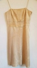 ANN TAYLOR LOFT WOMENS SZ 0 GOLD BROCADE SPAGHETTI STRAPS SHEATH DRESS 