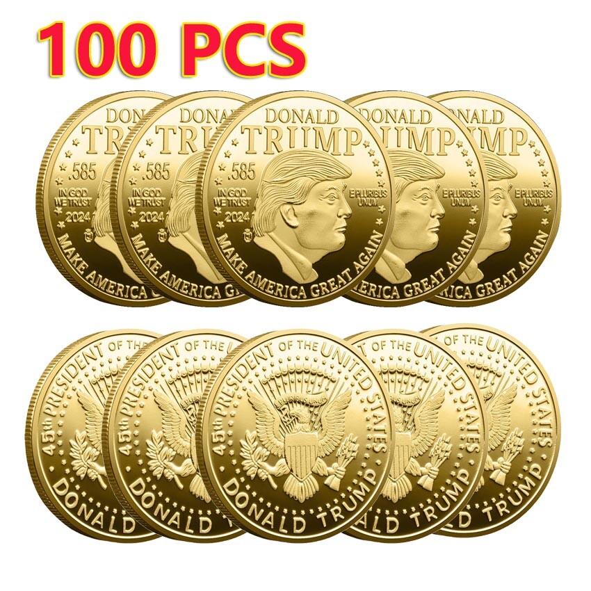 100PCS 2024 MAGA King Challenge Coin Medal 45Th President Donald Trump Gold Gift