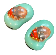 Anthropomorphic Scarab Beetle on a Bean Salt and Pepper Shakers Japan Vintage