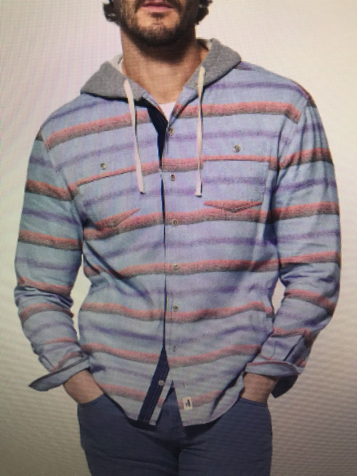 Johnnie-O Mens Melton Flannel Shacket Hoodie in Maliblu Blue Size M