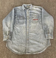 Acme Clothing Looney Tunes Denim Shirt Bugs Daffy Porky Taz Elmer Button Down M