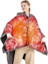 Electric Wearable Heated Blanket, Heated Shawl with Pocket  Hood, Cozy Faux Fur